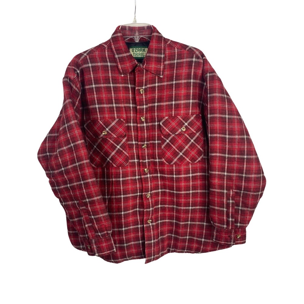 Ozark Trail Men's L Quilted Flannel‎ Hunting Lumberjack Vintage Paid Button-Up